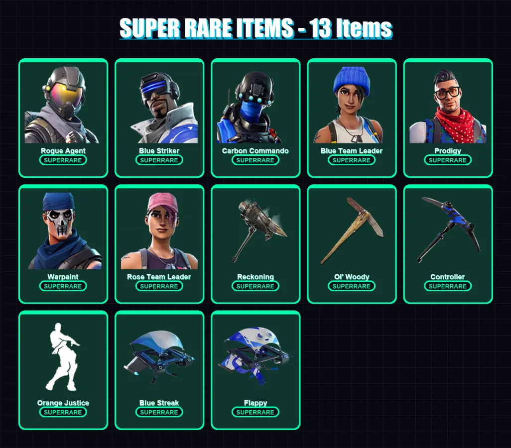[SWITCH/XBOX/PC] | Rogue Agent | Blue Striker | Carbon Commando | Blue Team Leader | Prodigy | 23 skin | 18 pickaxe | 25 emote | 22 glider | Lv237