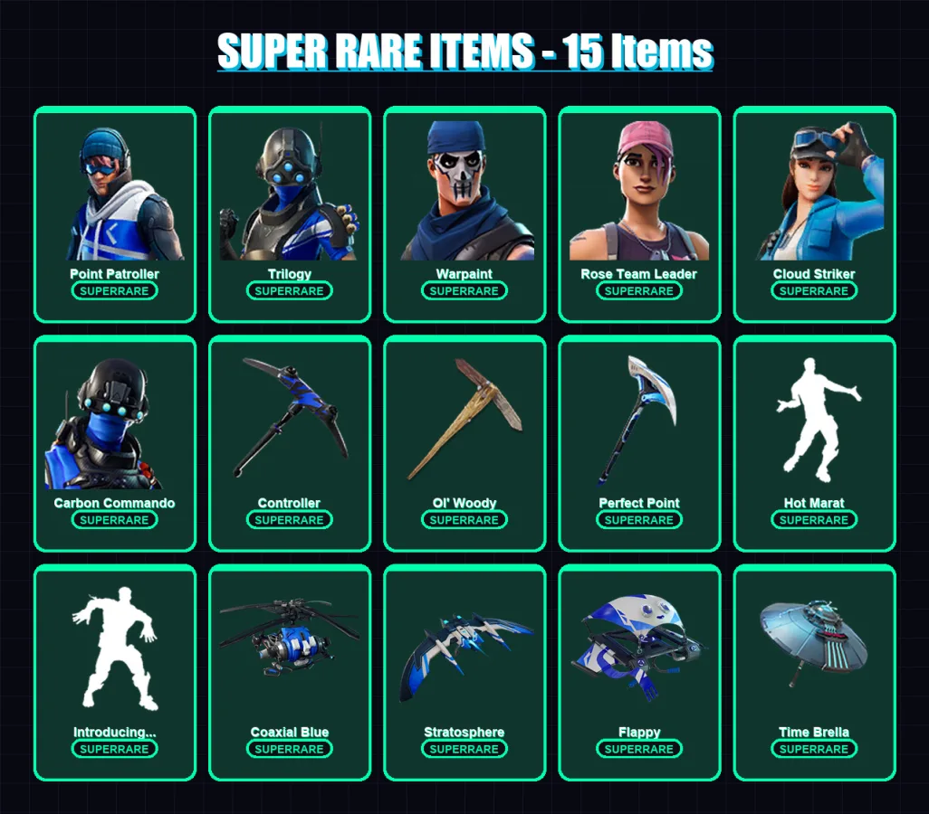 [PS4/PS5/XBOX/PC] | Point Patroller | Trilogy | Warpaint | Rose Team Leader | Cloud Striker | 69 skin | 81 pickaxe | 76 emote | 91 glider | Lv855