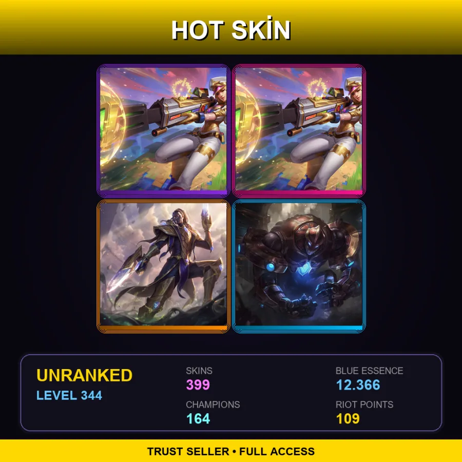 SG | Lv344 | Unranked | 399 Skin | 164 Champ — LoL account
