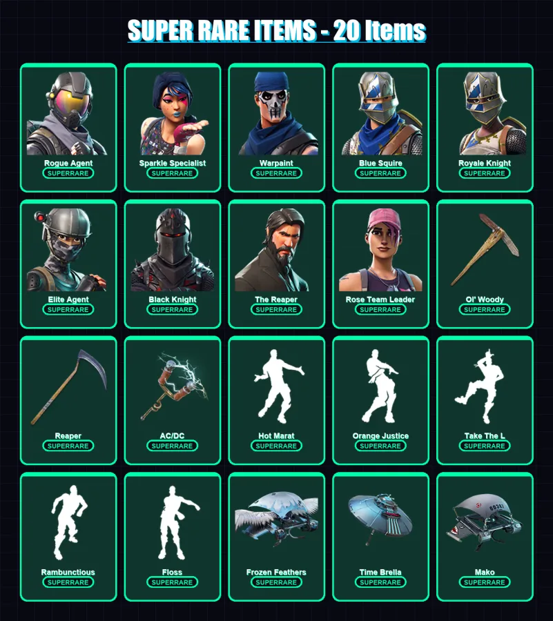 [PC/XBOX/PSN] | Rogue Agent | Sparkle Specialist | Warpaint | Blue Squire | Royale Knight | 105 skin | 91 pickaxe | 94 emote | 78 glider | Lv1384