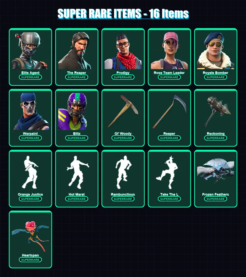 [PS4/PS5/XBOX/PC] | Elite Agent | The Reaper | Prodigy | Rose Team Leader | Royale Bomber | 112 skin | 106 pickaxe | 121 emote | 81 glider | Lv820