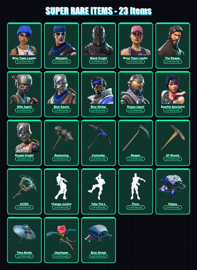 [PC/XBOX/PSN] | Blue Team Leader | Warpaint | Black Knight | Rose Team Leader | The Reaper | 89 skin | 74 pickaxe | 73 emote | 87 glider | Lv1164
