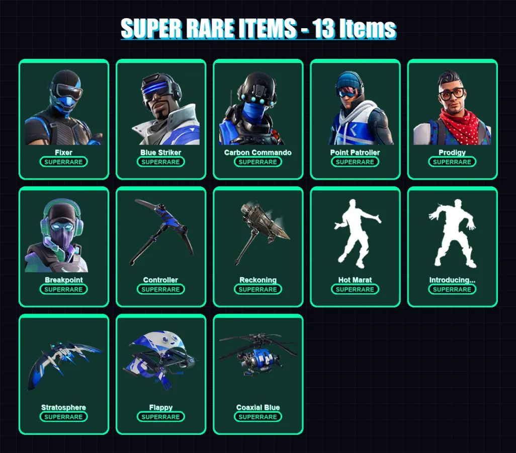 [PS4/PS5/XBOX/PC] | Fixer | Blue Striker | Carbon Commando | Point Patroller | Prodigy | 116 skin | 84 pickaxe | 71 emote | 82 glider | Lv898 — Fortnite account