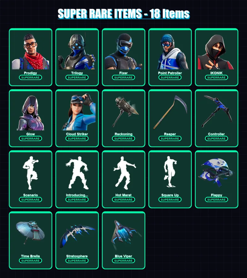 [PS4/PS5/XBOX/PC] | Prodigy | Trilogy | Fixer | Point Patroller | IKONIK | 172 skin | 211 pickaxe | 178 emote | 178 glider | Lv3169 — Fortnite account