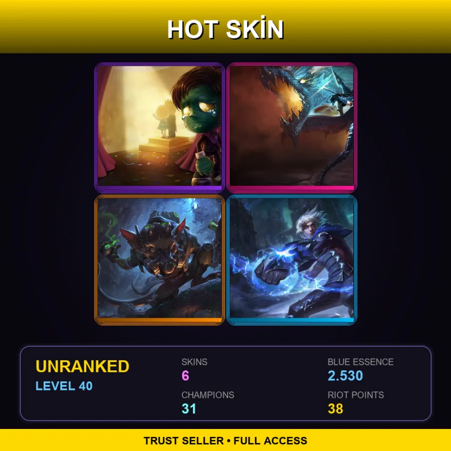 EUW | Lv40 | Unranked | 6 Skin | 31 Champ