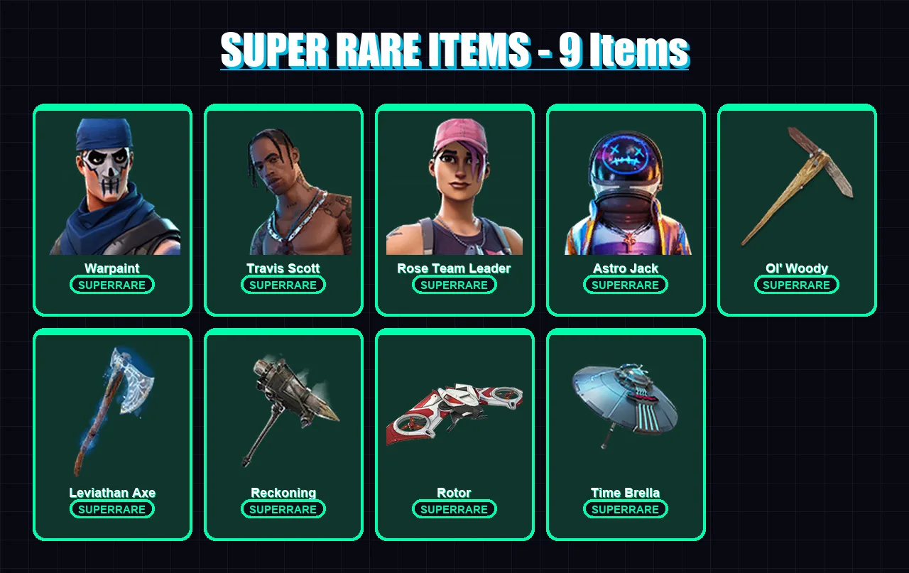 [PC/XBOX/PSN] | Warpaint | Travis Scott | Rose Team Leader | Astro Jack | Spire Assassin | 215 skin | 206 pickaxe | 153 emote | 167 glider | Lv2803