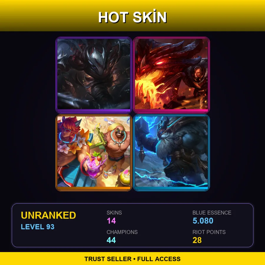 LAS | Lv93 | Unranked | 14 Skin | 44 Champ — LoL account