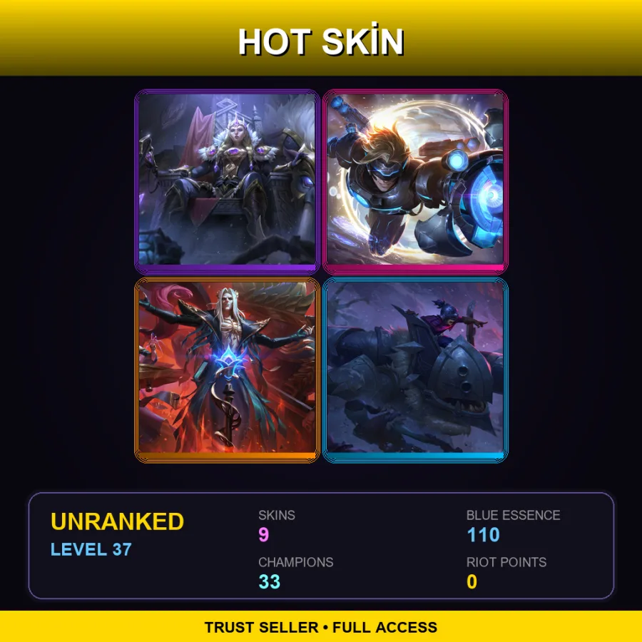 EUW | Lv37 | Unranked | 9 Skin | 33 Champ — LoL account