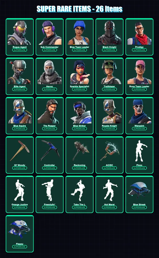 [PC/PSN] | Rogue Agent | Sub Commander | Blue Team Leader | Black Knight | Prodigy | 79 skin | 82 pickaxe | 99 emote | 79 glider | Lv1128