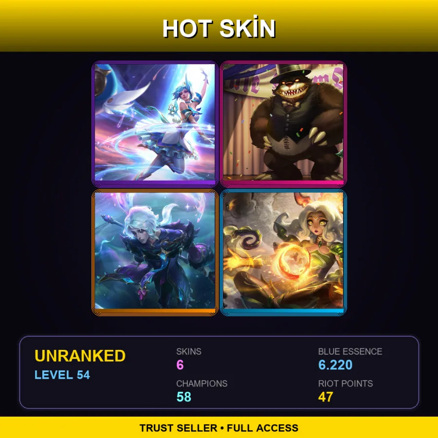 NA | Lv54 | Unranked | 6 Skin | 58 Champ