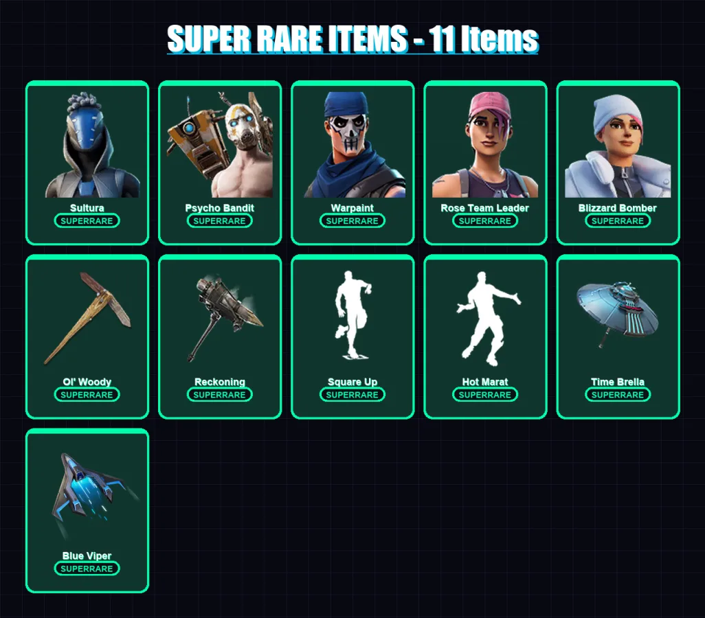 [PS4/PS5/XBOX/PC] | Sultura | Psycho Bandit | Warpaint | Rose Team Leader | Blizzard Bomber | 110 skin | 138 pickaxe | 140 emote | 138 glider | Lv19