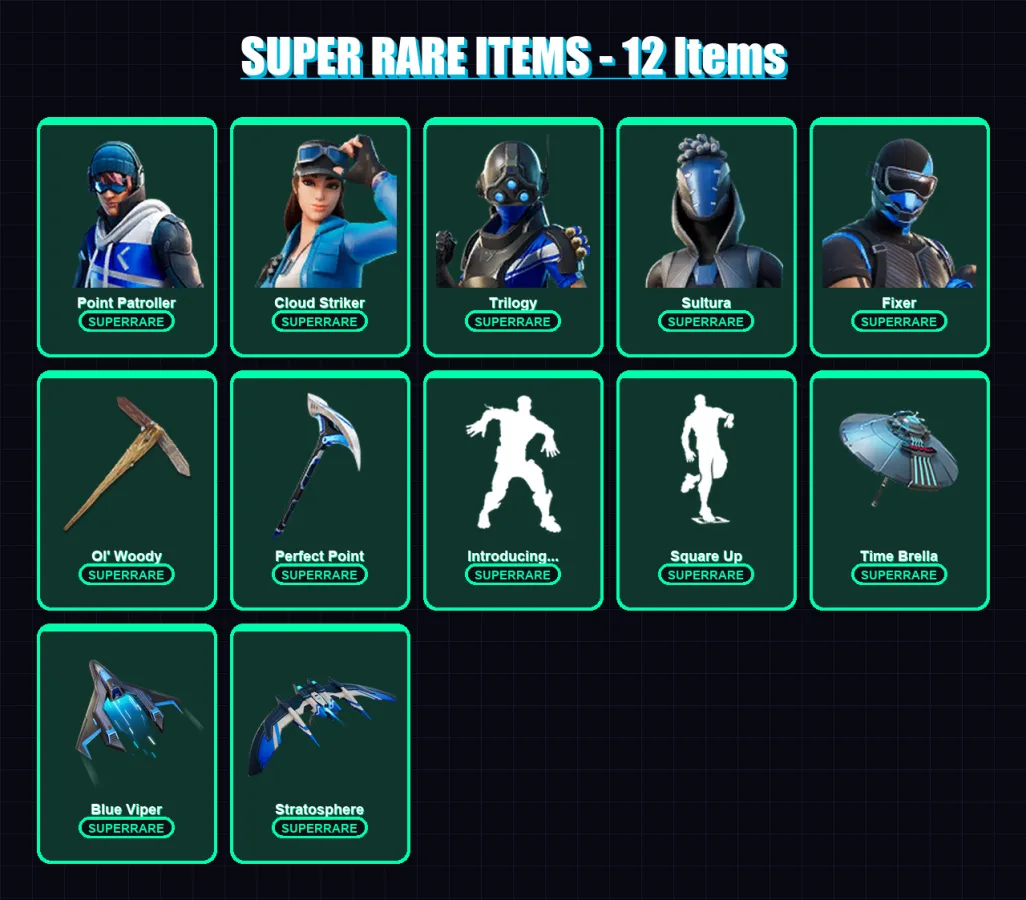 [PS4/PS5/XBOX/PC] | Point Patroller | Cloud Striker | Trilogy | Sultura | Fixer | 112 skin | 113 pickaxe | 110 emote | 92 glider | Lv1239