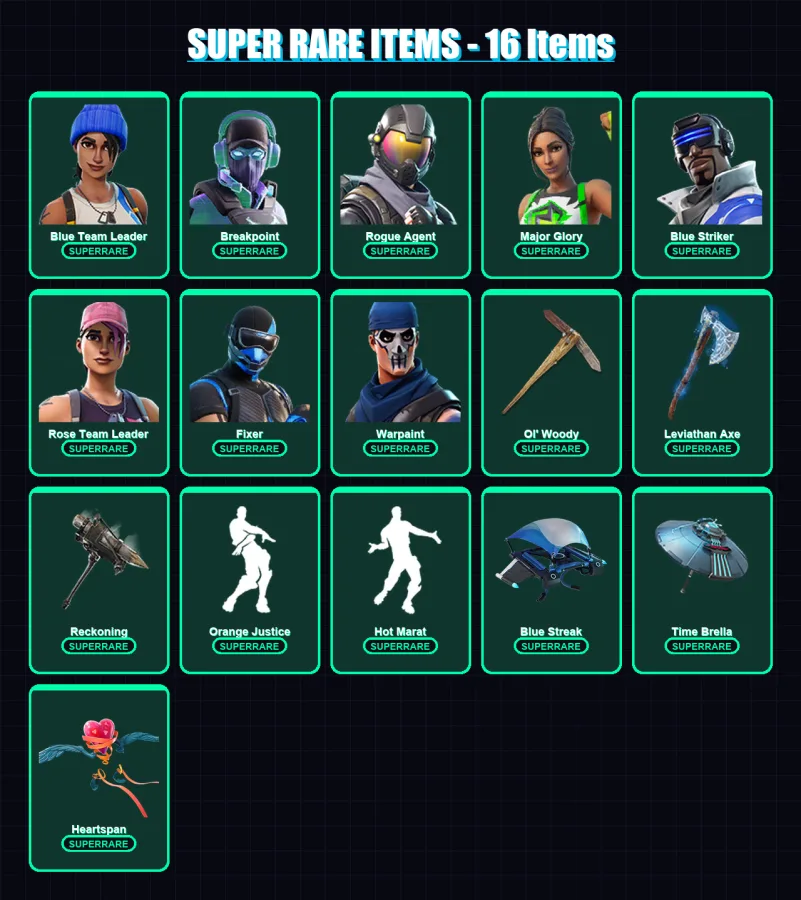 [PC/XBOX/PSN] | Blue Team Leader | Breakpoint | Rogue Agent | Major Glory | Blue Striker | 224 skin | 228 pickaxe | 164 emote | 179 glider | Lv2639
