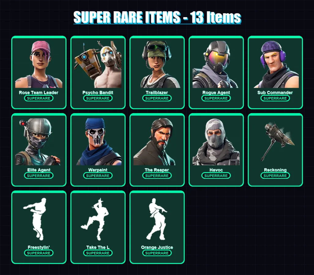 [PC/XBOX/PSN] | Rose Team Leader | Psycho Bandit | Trailblazer | Rogue Agent | Sub Commander | 53 skin | 32 pickaxe | 44 emote | 40 glider | Lv339
