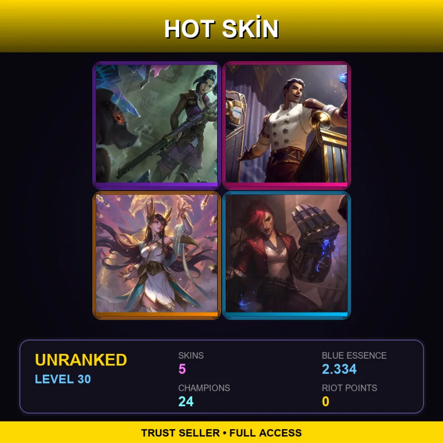 ME | Lv30 | Unranked | 5 Skin | 24 Champ — LoL account