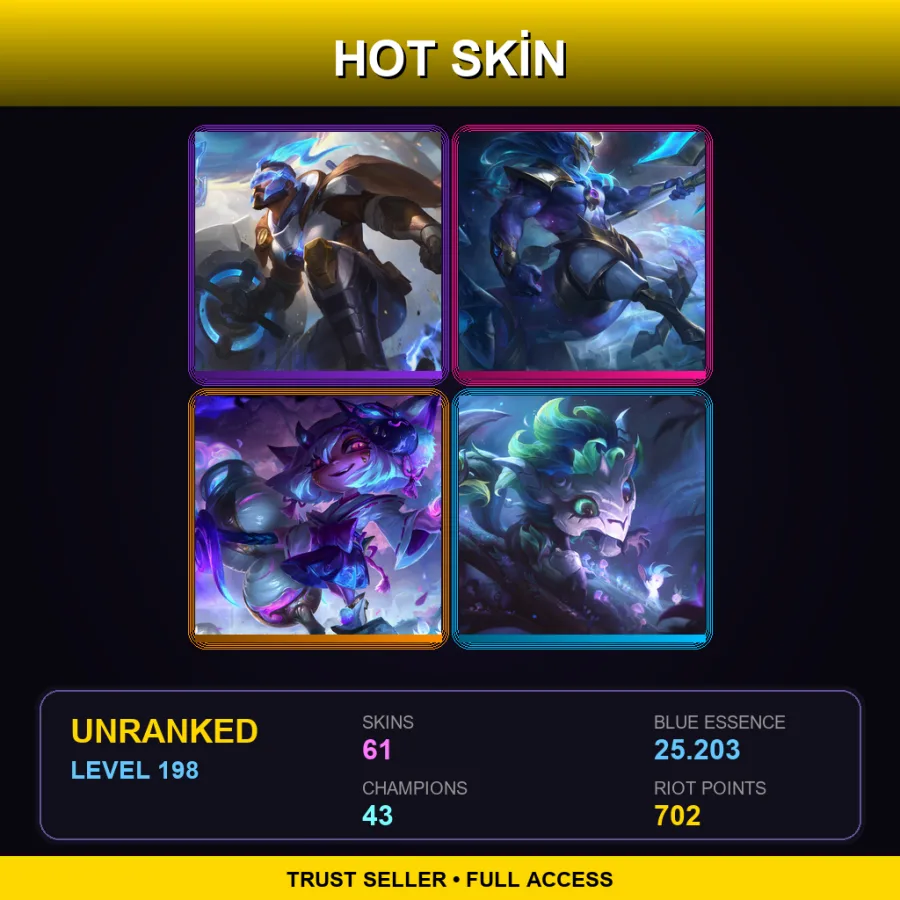 EUW | Lv198 | Unranked | 61 Skin | 43 Champ