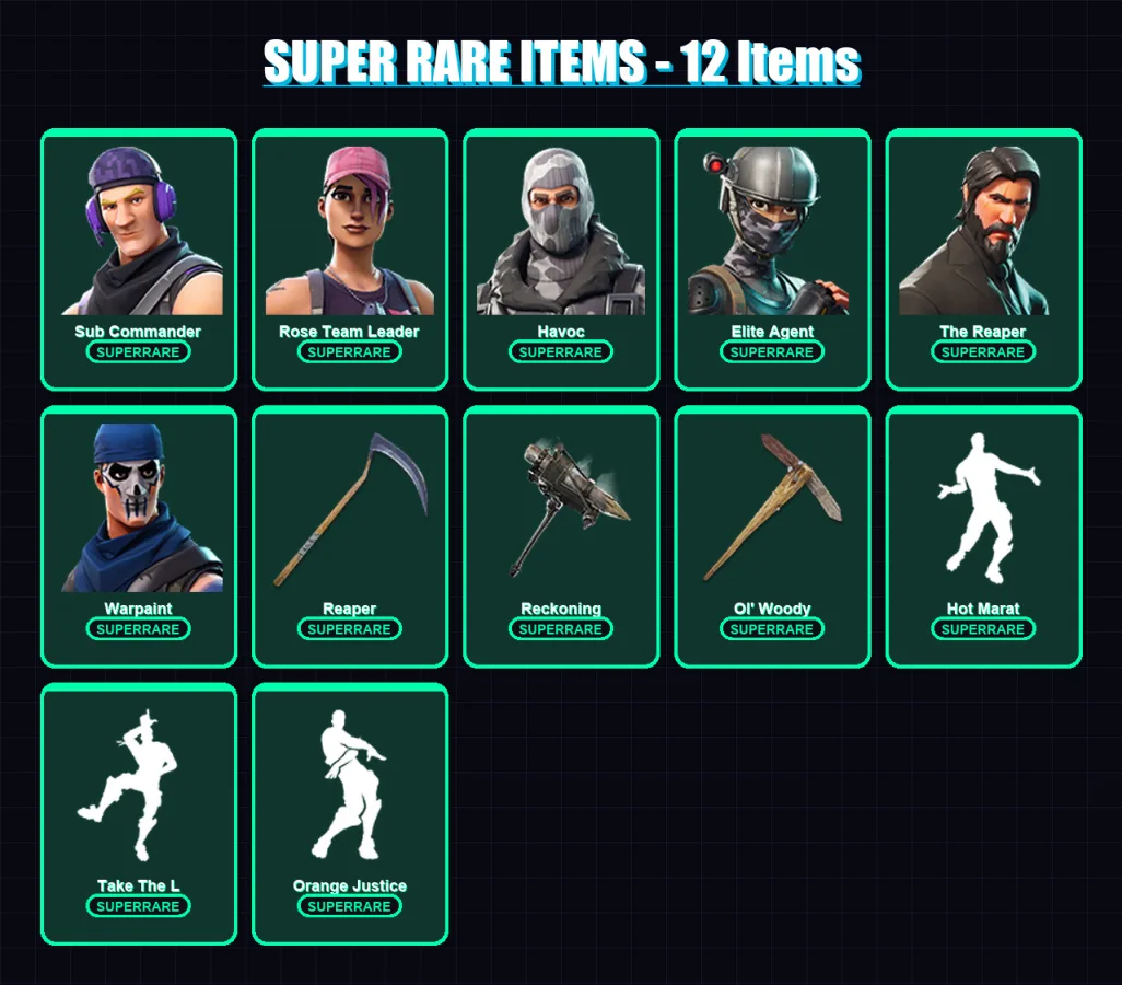 [PC/XBOX/PSN] | Sub Commander | Rose Team Leader | Havoc | Elite Agent | The Reaper | 80 skin | 77 pickaxe | 85 emote | 91 glider | Lv1498