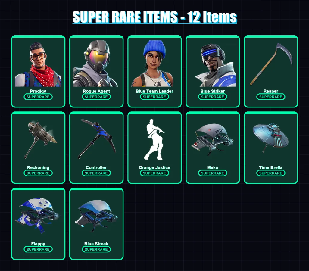 [PS4/PS5/XBOX/PC] | Prodigy | Rogue Agent | Blue Team Leader | Blue Striker | Arachne | 41 skin | 36 pickaxe | 62 emote | 49 glider | Lv790