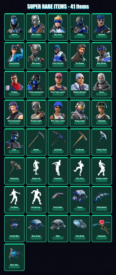 [PS4/PS5/XBOX/PC] | Sultura | Blue Squire | Neo Versa | Trilogy | Warpaint | 149 skin | 223 pickaxe | 172 emote | 186 glider | Lv3065