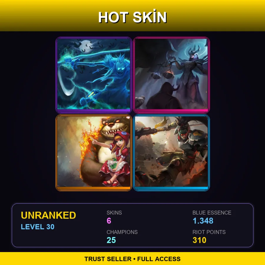 EUW | Spectral Fiddlesticks | Judgment Kayle | Red Riding Annie | Commando Xin Zhao | 6 Skin | 25 Champ | Lv30