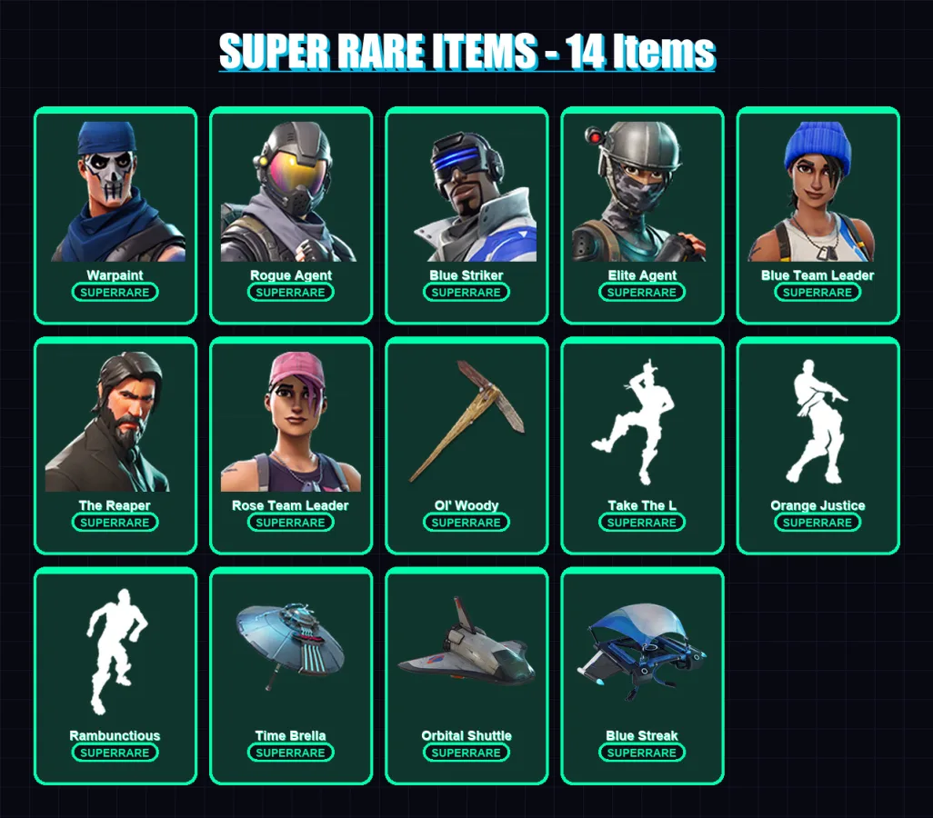 [PS4/PS5/XBOX/PC] | Warpaint | Rogue Agent | Blue Striker | Elite Agent | Blue Team Leader | 51 skin | 33 pickaxe | 59 emote | 40 glider | Lv440
