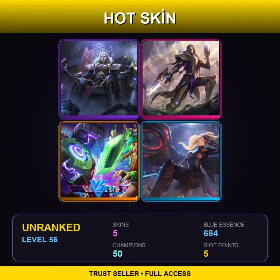 EUW | Lv56 | Unranked | 5 Skin | 50 Champ
