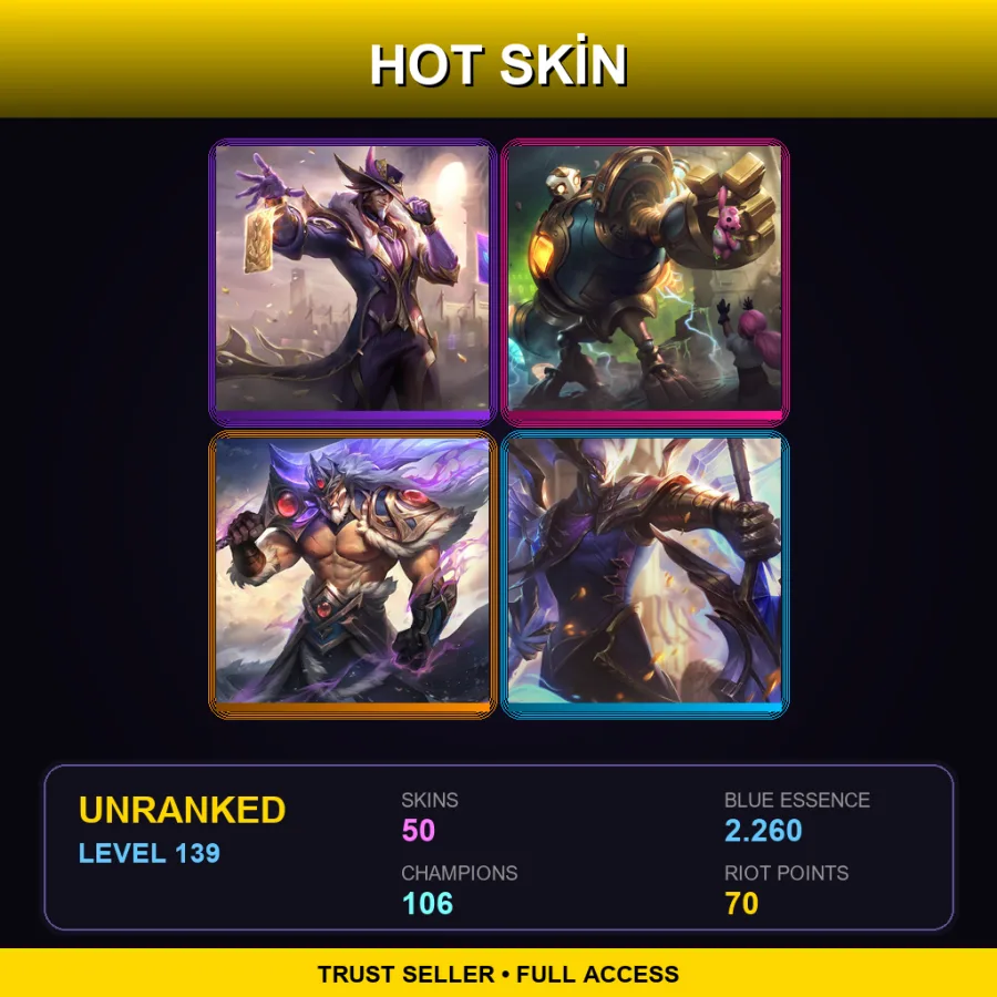 EUNE | Lv139 | Unranked | 50 Skin | 106 Champ — LoL account