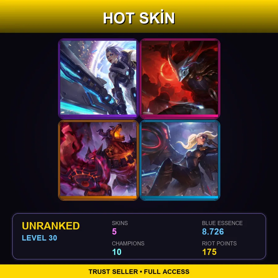 EUW | Lv30 | Unranked | 5 Skin | 10 Champ