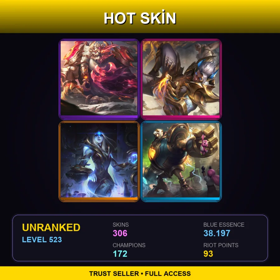 NA | Lv523 | Unranked | 306 Skin | 172 Champ — Dunkmaster Darius