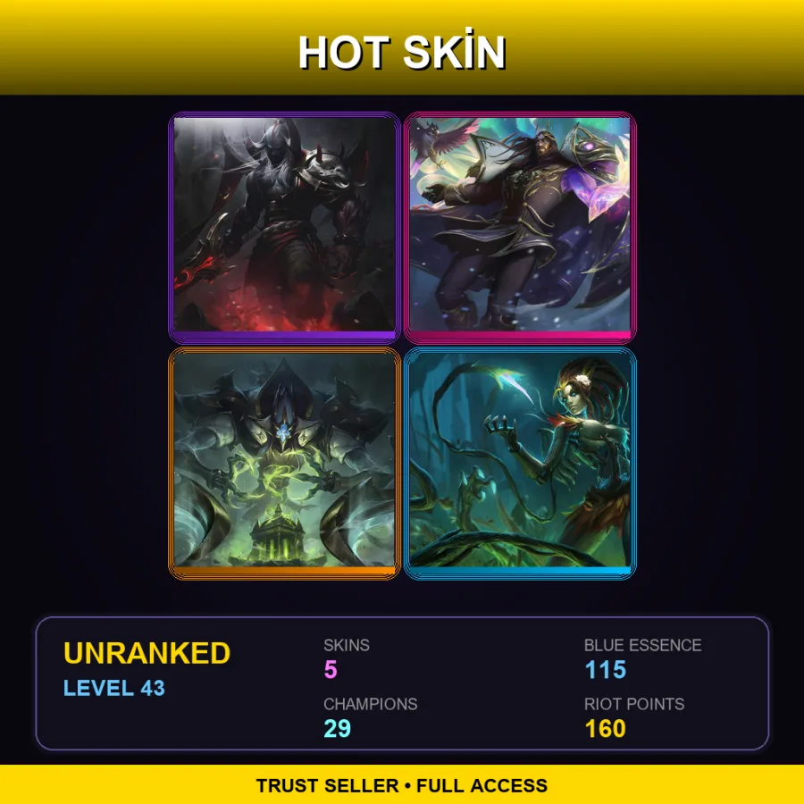 EUW | Lv43 | Unranked | 5 Skin | 29 Champ — LoL account