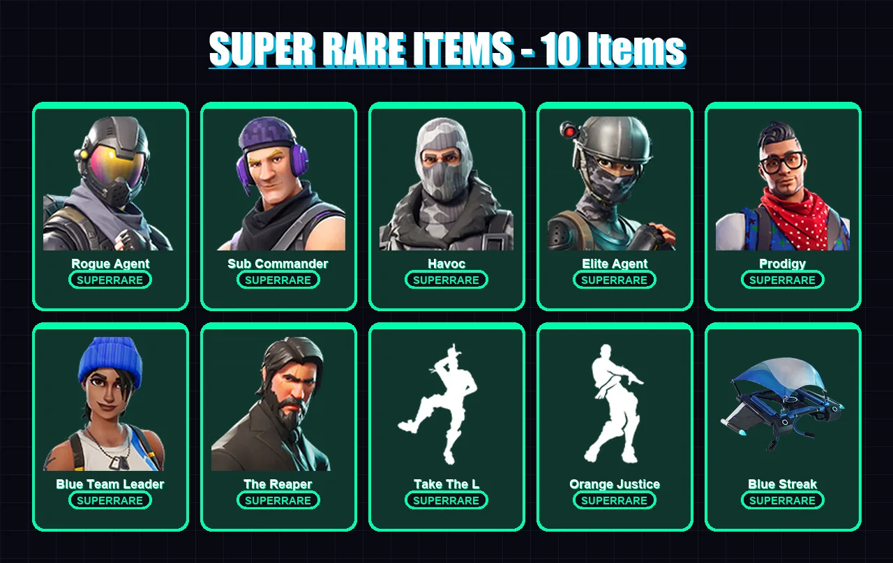 [PC/XBOX] | Rogue Agent | Sub Commander | Havoc | Elite Agent | Prodigy | 22 skin | 20 pickaxe | 22 emote | 20 glider | Lv225