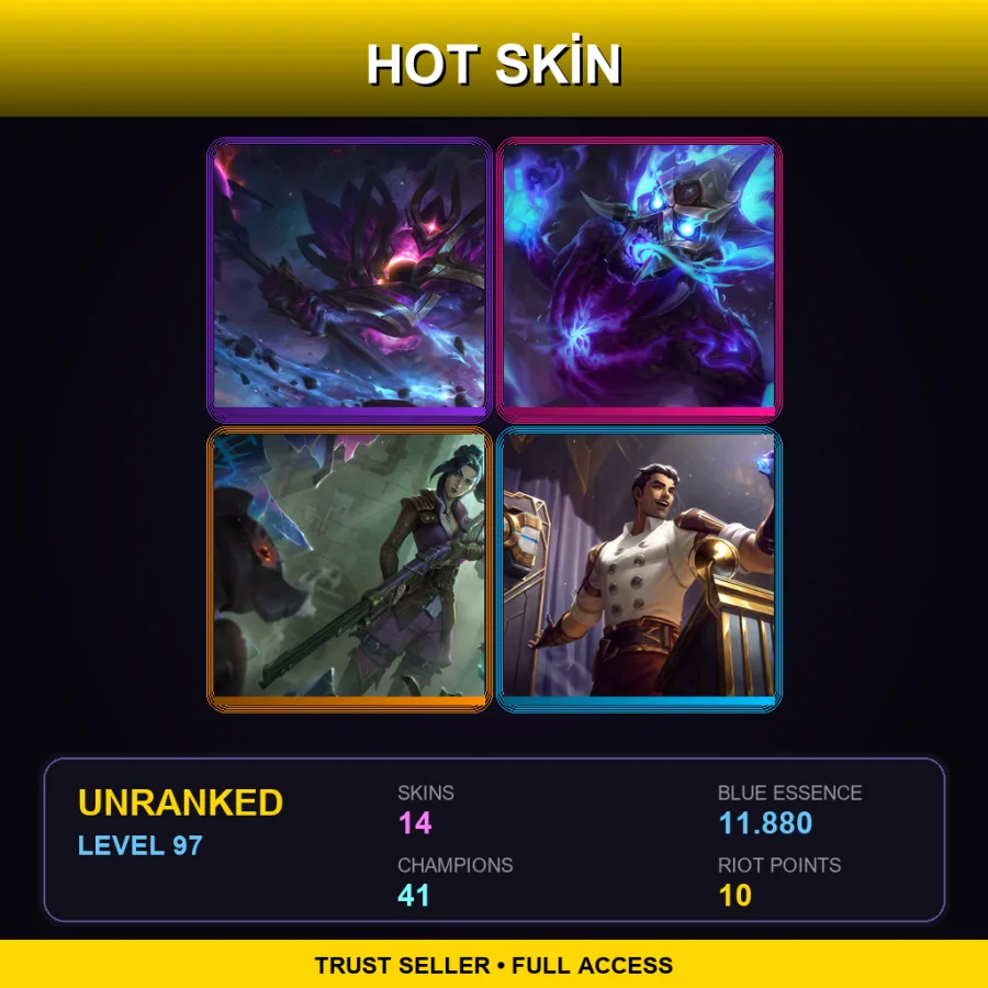 LAN | Lv97 | Unranked | 14 Skin | 41 Champ — LoL account