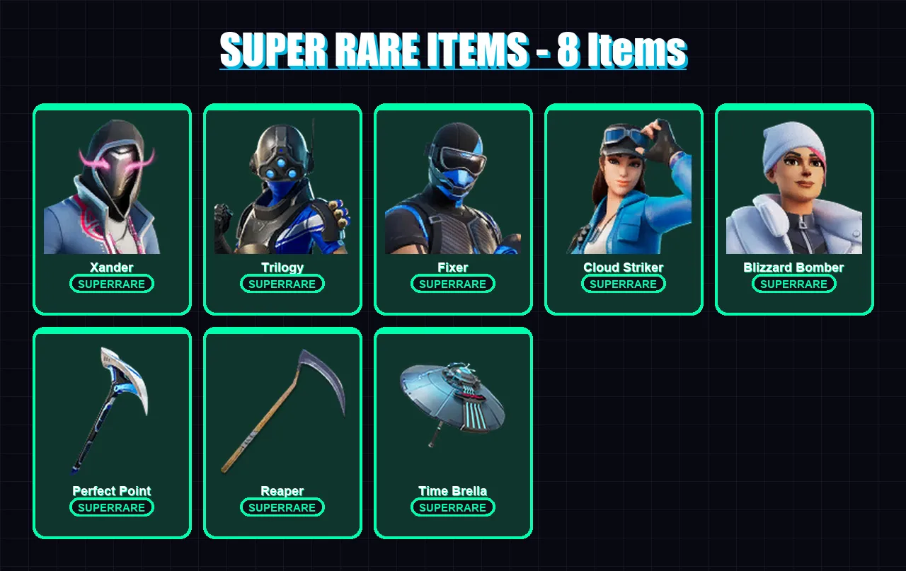 [PC] | Xander | Trilogy | Fixer | Cloud Striker | Blizzard Bomber | 102 skin | 145 pickaxe | 101 emote | 107 glider | Lv1428