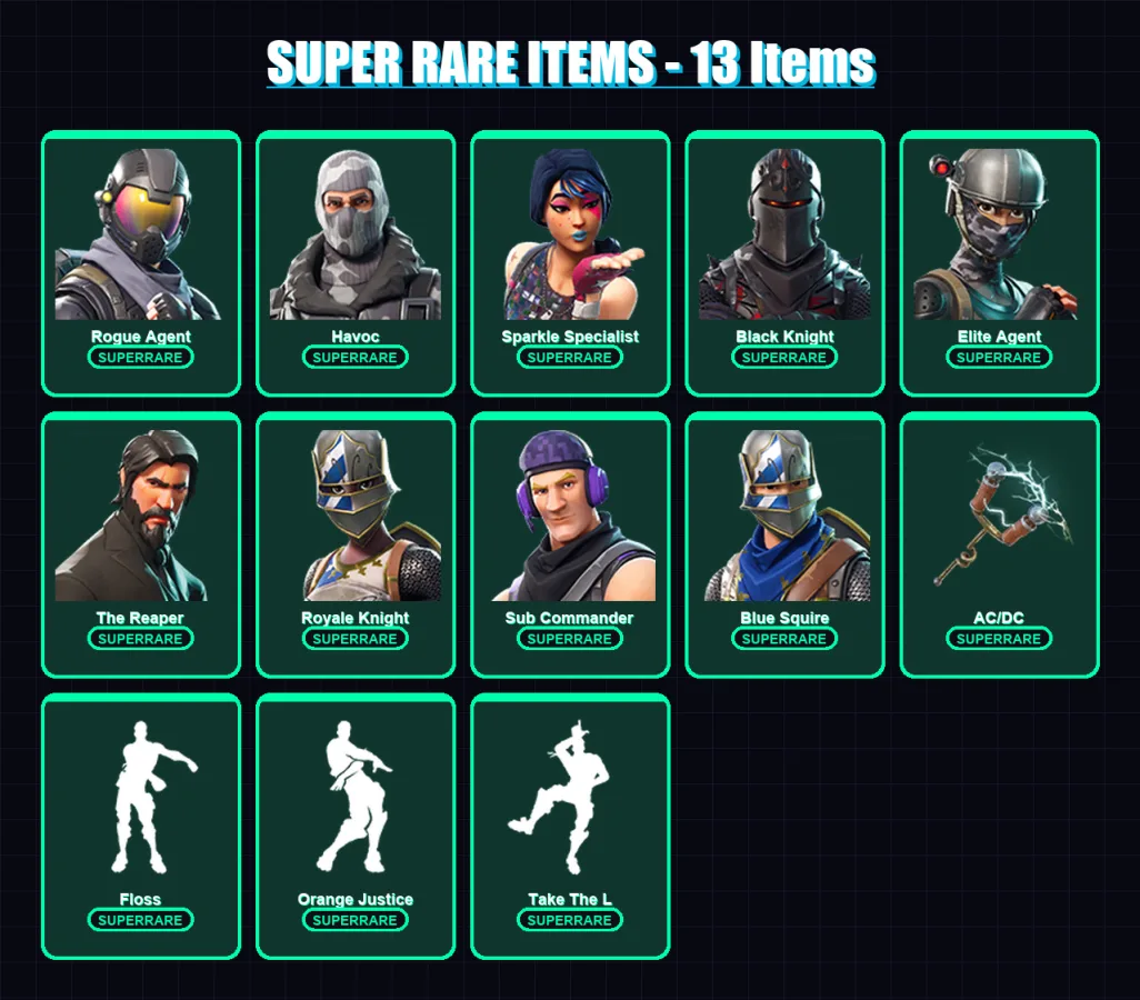 [PC/PSN] | Rogue Agent | Havoc | Sparkle Specialist | Black Knight | Elite Agent | 28 skin | 14 pickaxe | 26 emote | 18 glider | Lv230
