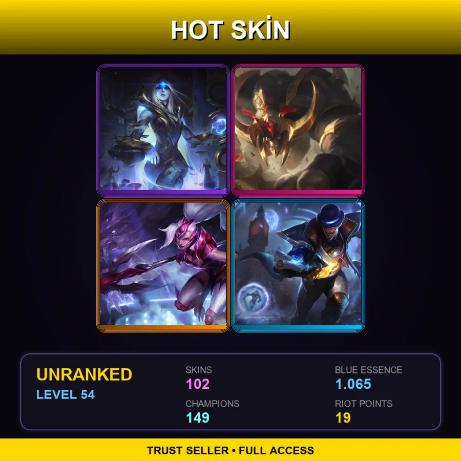 VN | Lv54 | Unranked | 102 Skin | 149 Champ — LoL account