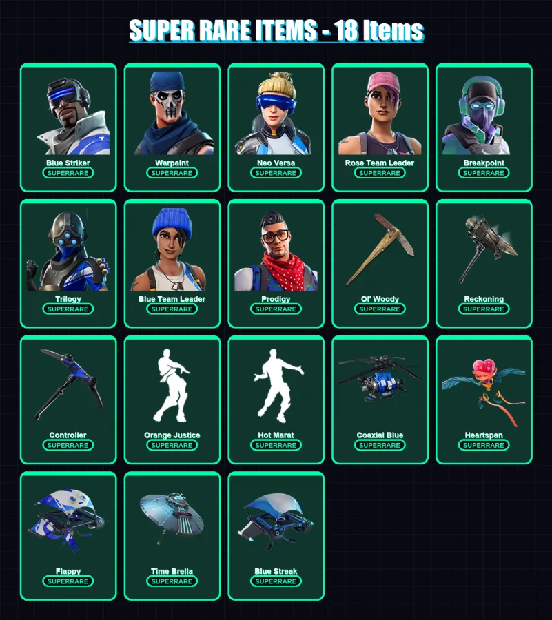 [PC/XBOX] | Blue Striker | Warpaint | Neo Versa | Rose Team Leader | Breakpoint | 77 skin | 91 pickaxe | 91 emote | 101 glider | Lv1362