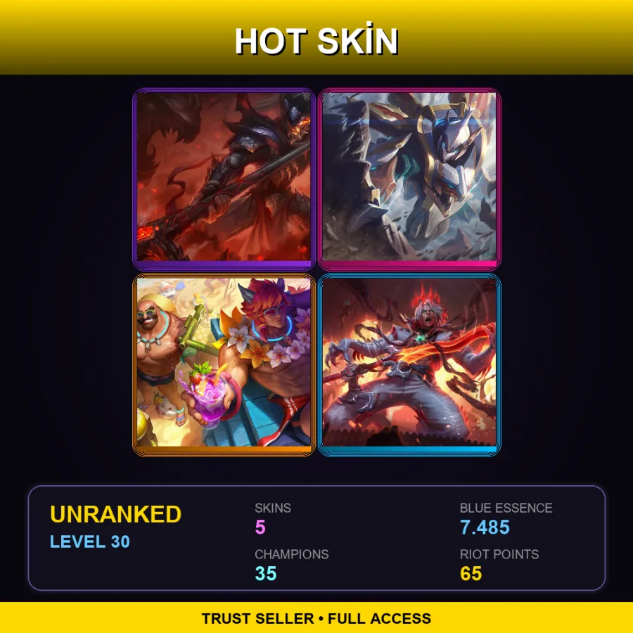 EUW | Lv30 | Unranked | 5 Skin | 35 Champ — LoL account