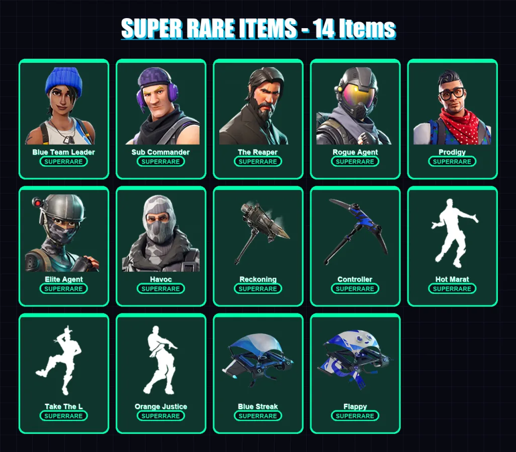 [PC/XBOX] | Blue Team Leader | Sub Commander | The Reaper | Rogue Agent | Prodigy | 67 skin | 47 pickaxe | 63 emote | 59 glider | Lv876 — Fortnite account