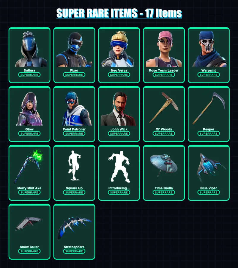 [PS4/PS5/XBOX/PC] | Sultura | Fixer | Neo Versa | Rose Team Leader | Warpaint | 353 skin | 349 pickaxe | 289 emote | 237 glider | Lv3808