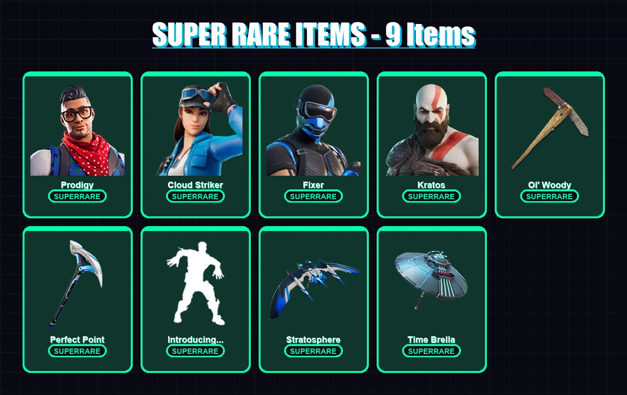 [PC/XBOX/PSN] | Prodigy | Cloud Striker | Fixer | Kratos | Zenith | 110 skin | 111 pickaxe | 116 emote | 112 glider | Lv1682