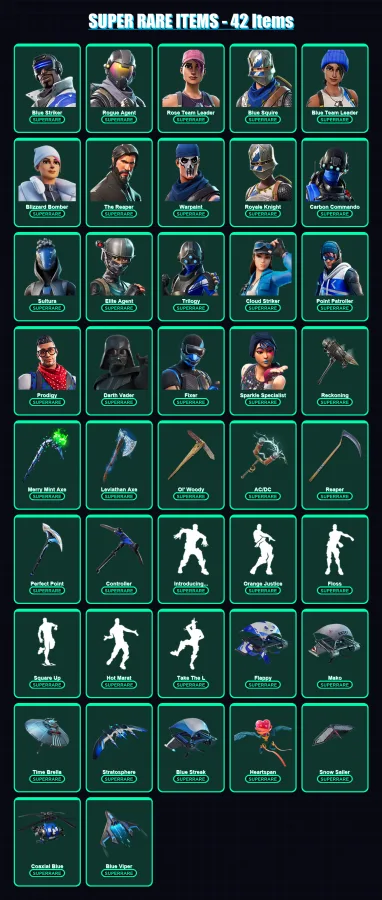 [PC/XBOX] | Blue Striker | Rogue Agent | Rose Team Leader | Blue Squire | Blue Team Leader | 155 skin | 174 pickaxe | 133 emote | 156 glider | Lv235