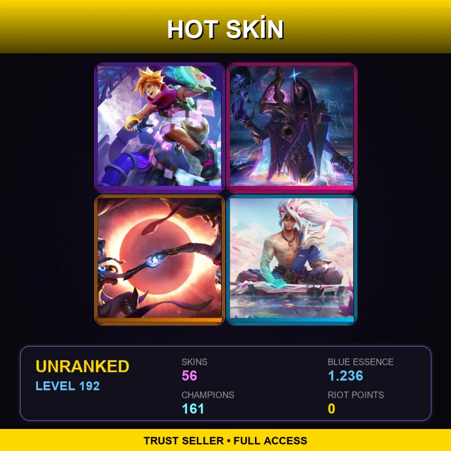 SG | Lv192 | Unranked | 56 Skin | 161 Champ — LoL account