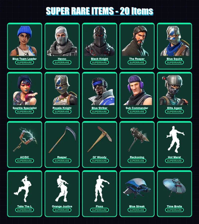 [PC/XBOX/PSN] | Blue Team Leader | Havoc | Black Knight | The Reaper | Blue Squire | 95 skin | 71 pickaxe | 77 emote | 75 glider | Lv1022