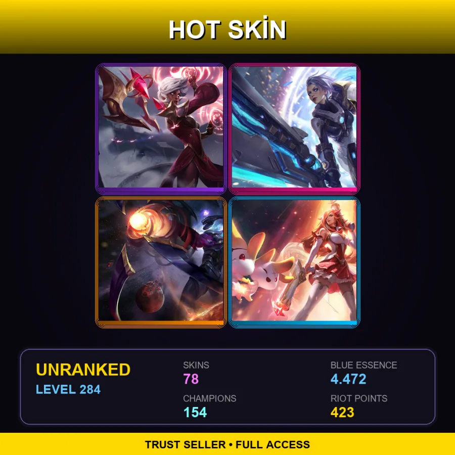 BR | Conqueror Karma | Pulsefire Riven | Dark Star Varus | Star Guardian Miss Fortune | 78 Skin | 154 Champ | Lv284