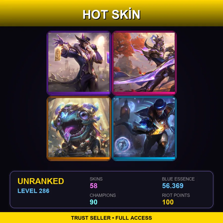 LAS | Lv286 | Unranked | 58 Skin | 90 Champ — LoL account
