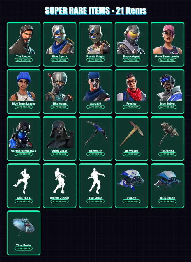 [PC/XBOX/PSN] | The Reaper | Blue Squire | Royale Knight | Renegade Raider | Rogue Agent | 280 skin | 235 pickaxe | 221 emote | 185 glider | Lv3115