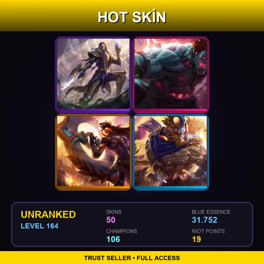 EUW | Victorious Lucian | Hextech Sion | Victorious Sivir | Victorious Maokai | 50 Skin | 106 Champ | Lv164