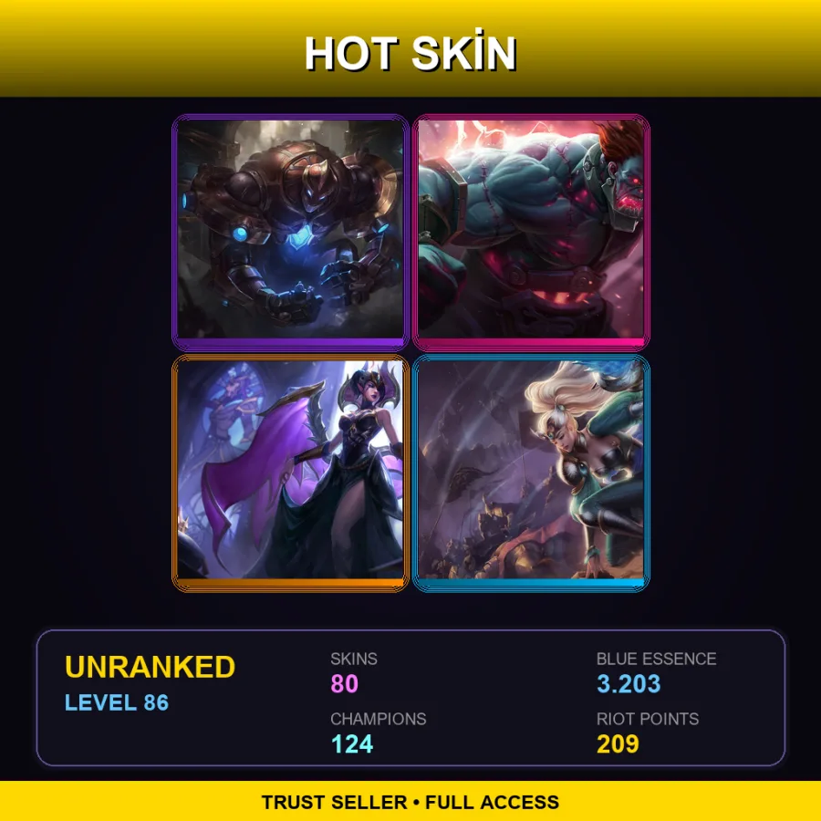 EUW | Lv86 | Unranked | 80 Skin | 124 Champ — LoL account