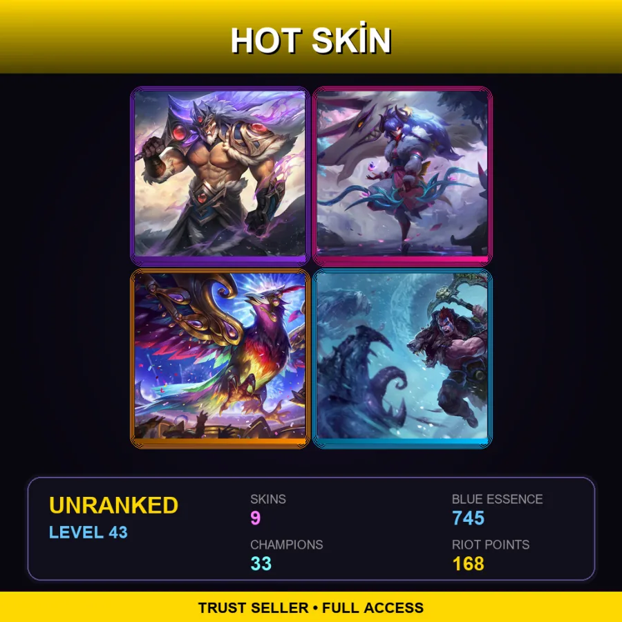VN | Lv43 | Unranked | 9 Skin | 33 Champ — LoL account