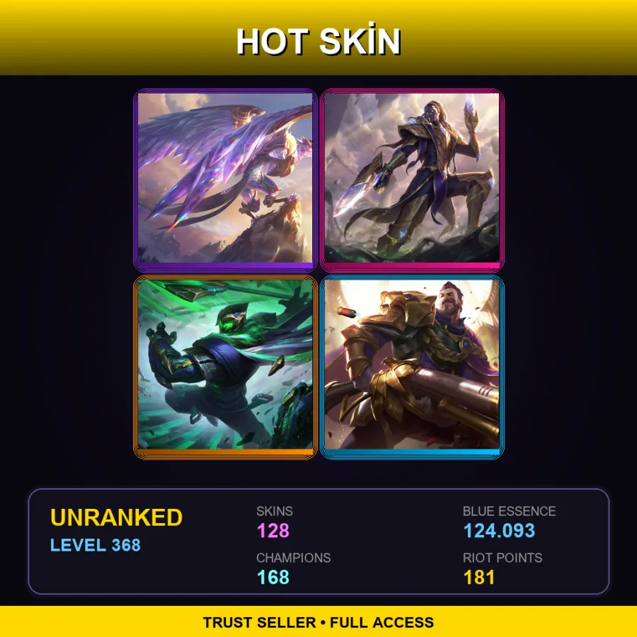 EUW | Lv368 | Unranked | 128 Skin | 168 Champ